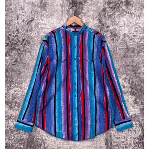 Vintage Panhandle Slim Western Shirt 15.5 / Medium Mens Striped Band Collar USA